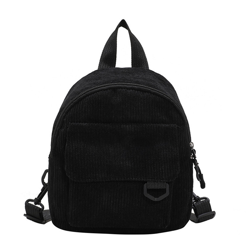 Mini Backpack Solid Color Corduroy Small Backpacks Simple Casual Student Bookbags Traveling Rucksack Women Soulder Bag: black