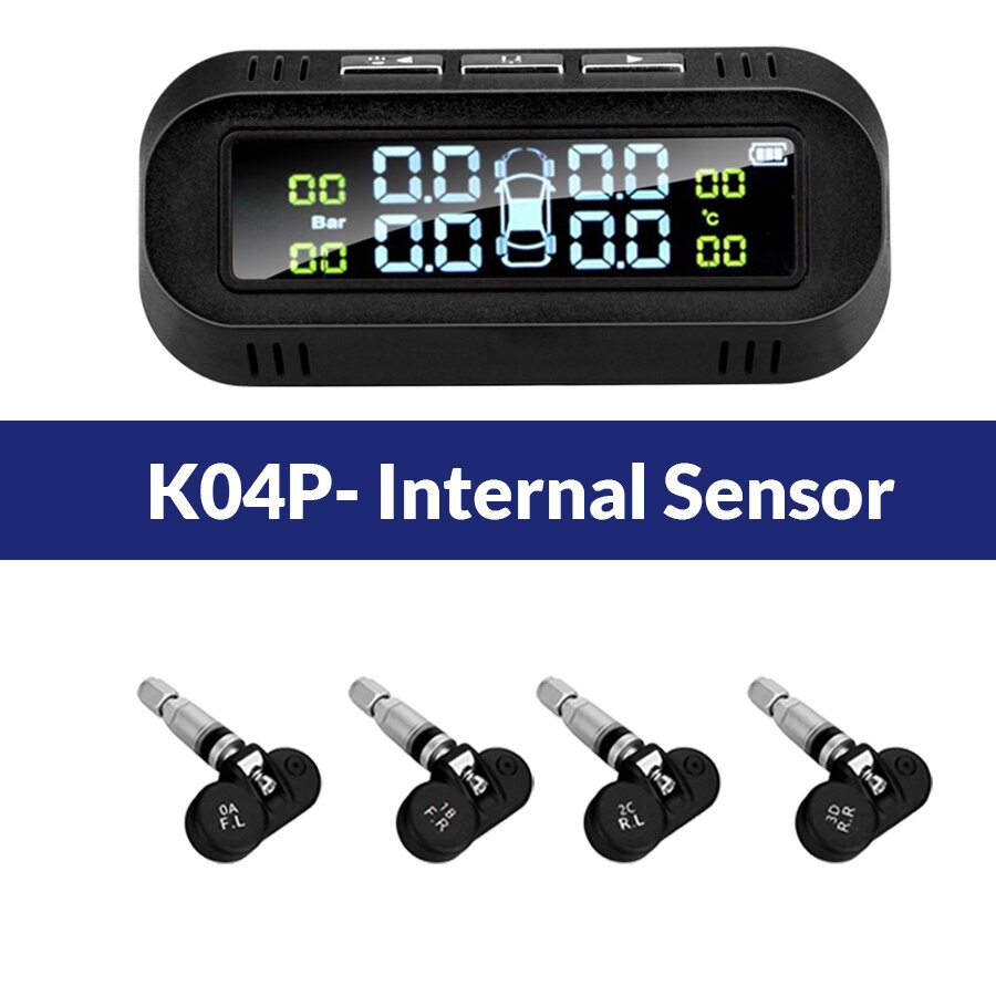 E-ace solenergi smart bil tpms dæktryksovervågningssystem digitalt display autosikkerhedsalarmsystemer dæktryk: K05- indbygget sensor