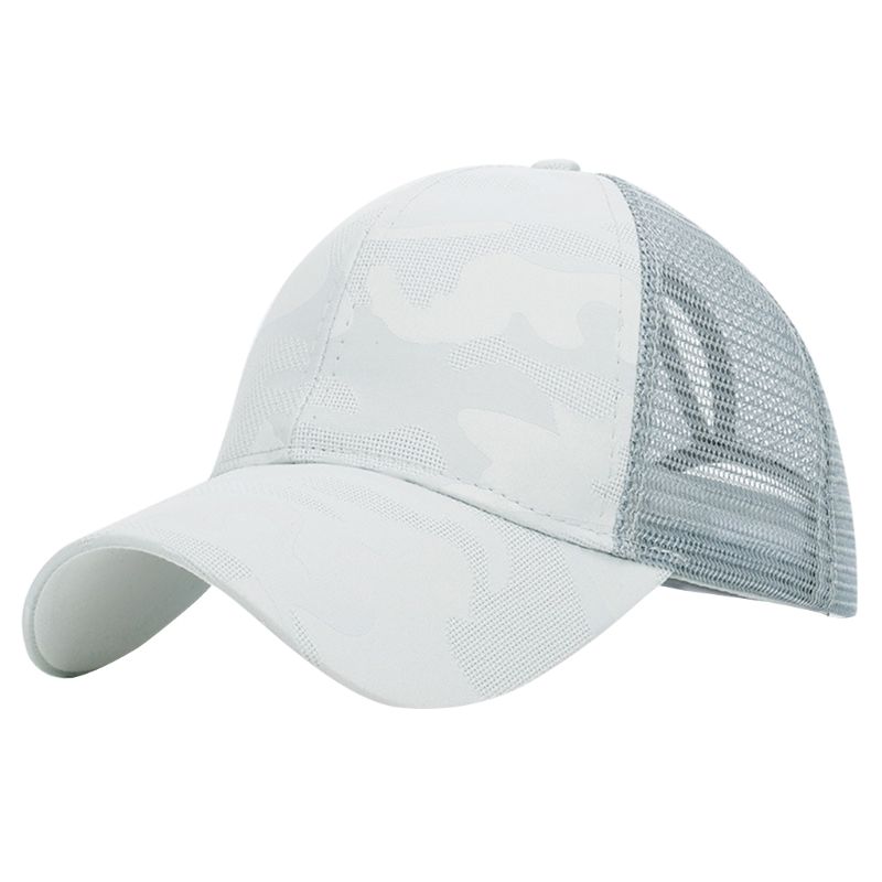 Frauen Sommer modisch Pferdeschwanz chaotisch Brötchen Baseball Deckel Hüfte hüpfen Tarnung Jacquard Gittergewebe Zurück Einstellbare Hysterese Hütte: Grau