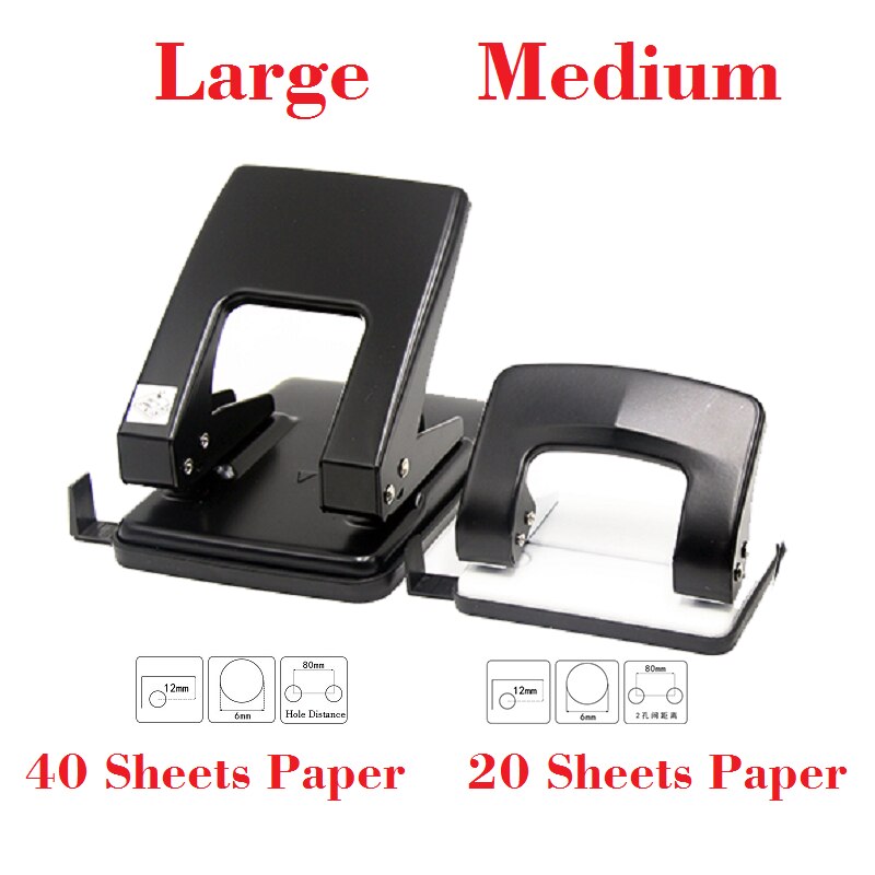 Heavy Duty 2-Hole Punch Metal 2 Holes Puncher Machine Save Effort Comfort Handle Perforadora De Papel; 40-Sheet Capacity: Large Medium
