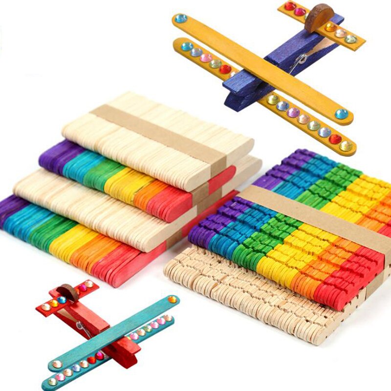 50Pcs Diy Model Maken Hout Chips Sticks Popsicle Ijs Stok Kleurrijke Ambachtelijke Creatieve Educatief Speelgoed Kinderen