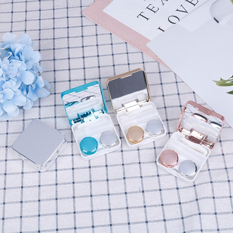 Preciosa caja de Kit de viaje para mujer, estuche para lentillas de colores, Estuche para gafas de contacto de colores con espejo, contenedor para lentes de contacto de ojos