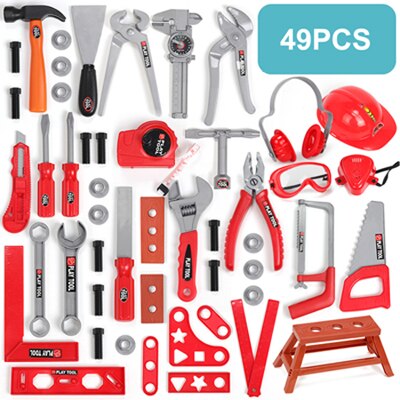 Caja de herramientas de reparación para niños, herramienta de reparación de simulación de taladro eléctrico, destornillador, conjunto de juguetes de reparación, juguete para: 49pcs set