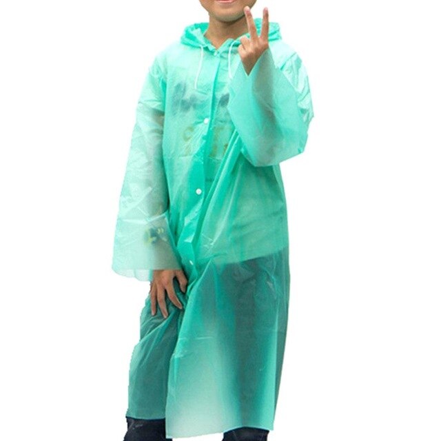 Polychromatic Raincoat Rain Coat Hood Hiking Accessories Adult Raincoat Emergency 2mm Cover Child EVA Outdoor Transparent: Green