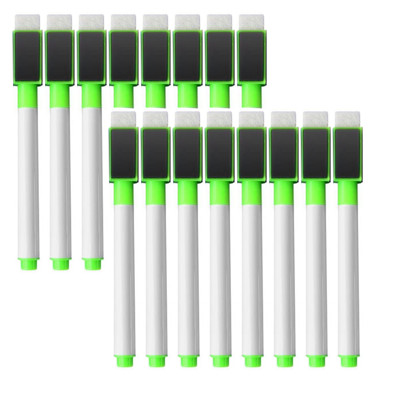 16 stuks 8 kleuren kinderwhiteboardpen leraren en studenten magnetisch absorbeerbaar whiteboard kleurrijke grote capaciteit borstel: green