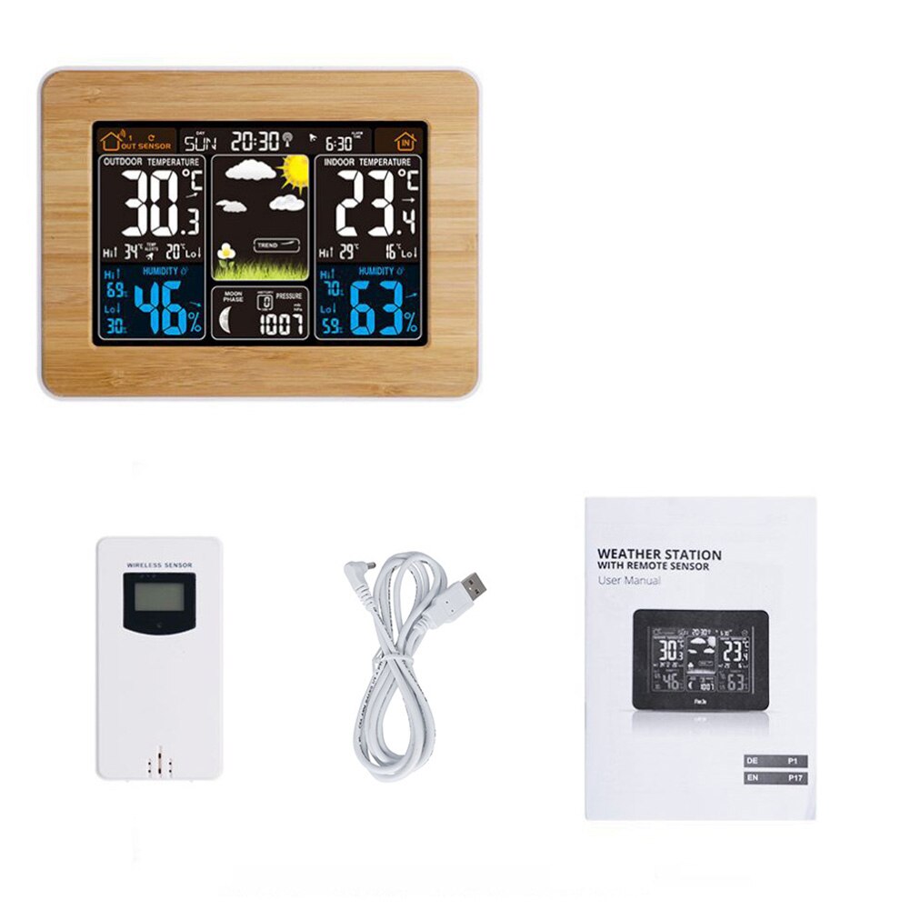 Draadloze Weerstation Wekker Thermometer Kalender Met Outdoor Sensor Home Smart Klok Met Weersverwachting Huishouden