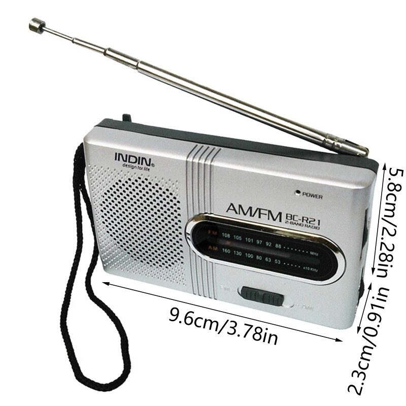AM/FM Radio Battery Powered 3.5mm Jack Radio Player w/ Antenna Reception BC-R21 E8BE