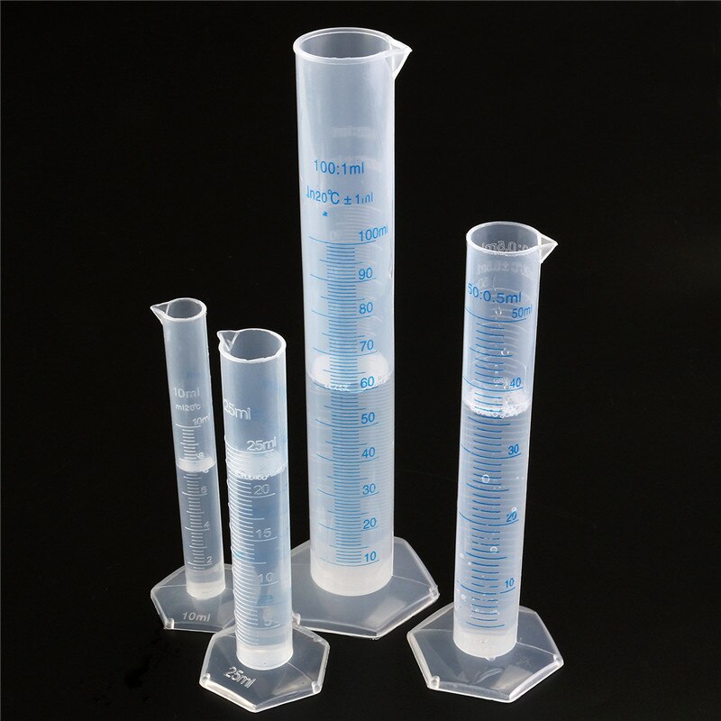 4 stks/set Transparante Meten Plastic Afgestudeerd Cilinder Lab Maatbeker Laboratorium Gereedschap 10 ml/25 ml/50 ml /100 ml