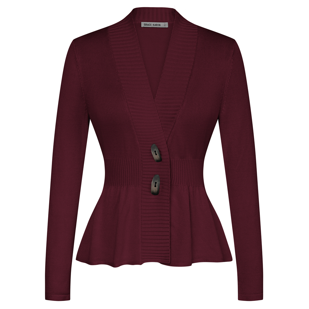 GK Women Cardigan Slim Fit Casual Defined Waist Spring Autumn Long Sleeve V-Neck Button-Up Knitted Sweater: L / green