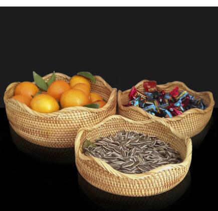 Household fruit basket rattan fruit bowl living room fruit bowl bamboo bread basket rattan blue skull basket storage basket crea