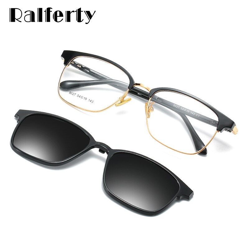 Ralferty 2 In 1 Gepolariseerde Zonnebril Magnetische Clip Op Sunglass Shades Mannen Lady Bril Optic Frame Z8027