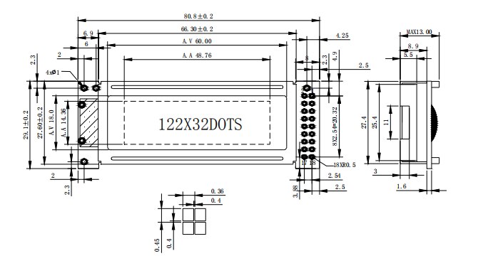OCM12232-6 Yellow screen/blue screen 122x32 Graphical dot matrix LCD liquid crystal display screen 5V