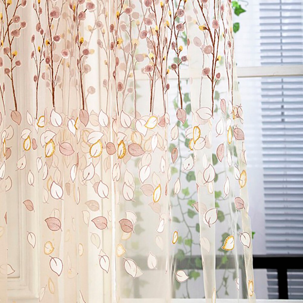 2m Window screening balcony finished product burnout flower tulle curtain for living room kitchen curtains: beige