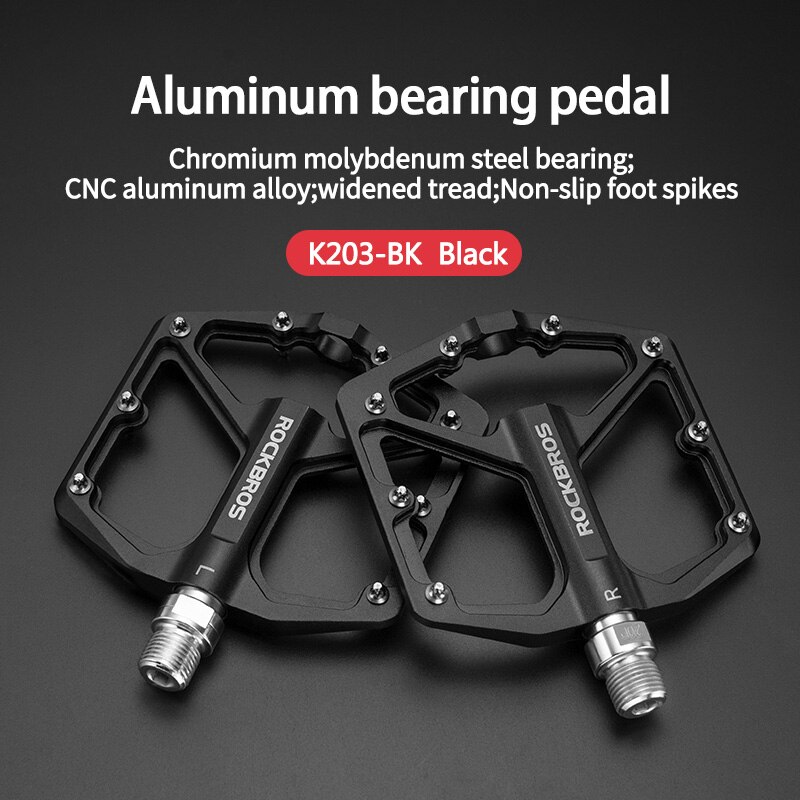 ROCKBROS Bike Pedals MTB Aluminum CNC Alloy Sealed DU Bearing MTB Pedals Non-slip Spikes Wearable Pedals Bike Accessories: K203-BK