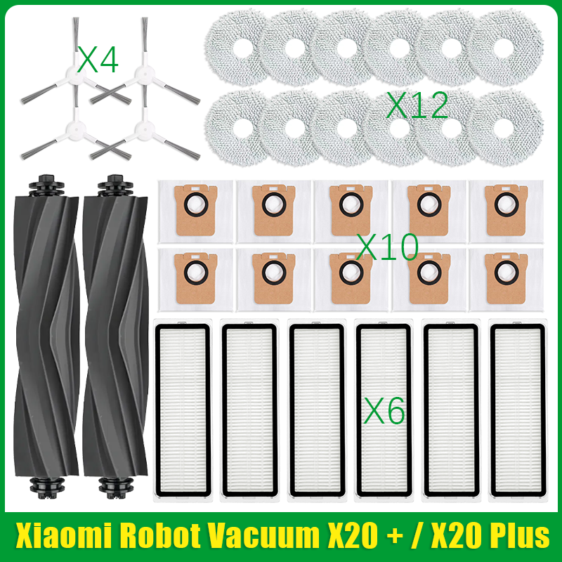 Para Xiaomi Robot aspirador X20 + / X20 Plus bolsa de polvo paño de mopa accesorios Cepillo Lateral principal piezas de repuesto de filtro Hepa: Verde