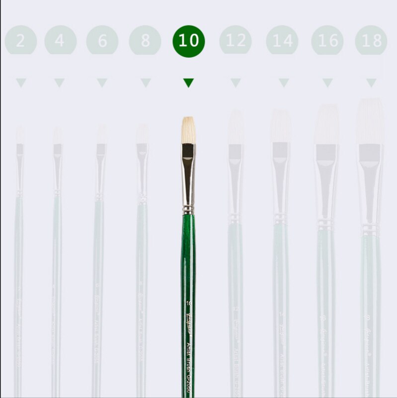 Pincel de pelo de Cerdas de cerdo de cabeza plana de un solo soporte, pluma de pintura al óleo gouache de agua, varilla larga, suministros de arte de color para estudiantes: NO 10