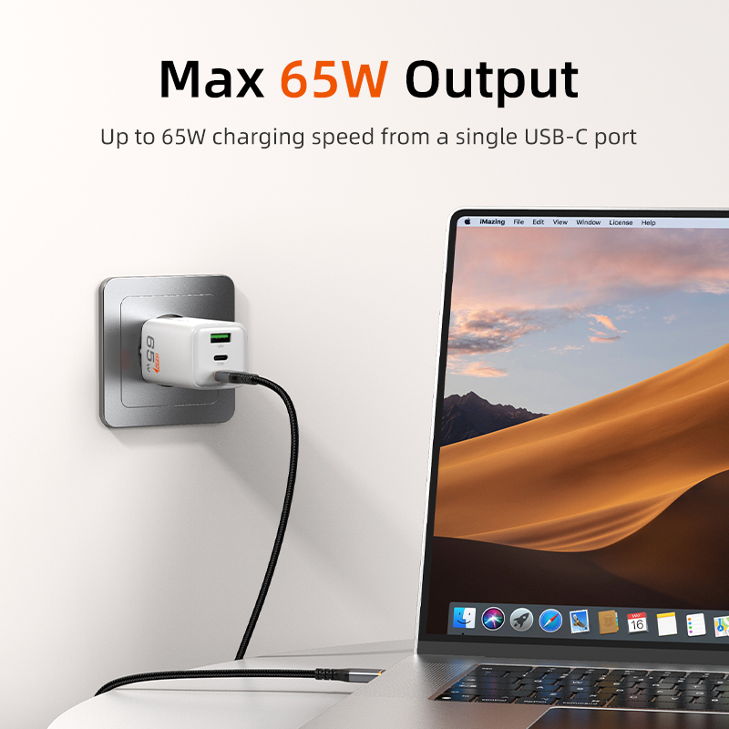 Cabletime pd-oplader gan 65w pd  qc 3.0 snellader type c telefoonoplader usb-c snelladen voor iphone 16 pro macbook laptop