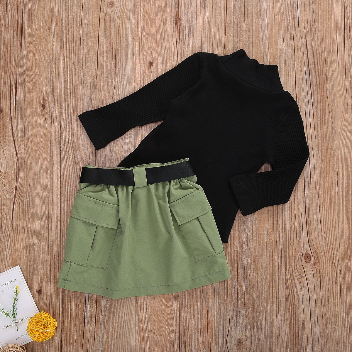 Nuovo Del Bambino Del Bambino Delle Ragazze Abiti Infantili Capretti del Vestito Manica Lunga Dolcevita Nero Lavorato A Maglia Maglione Magliette E Camicette Fiocchi E Fasce Cinture Cargo Gonne