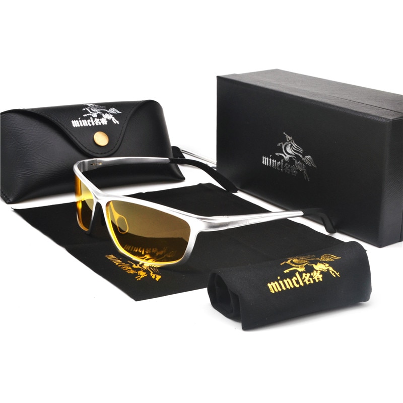 MINCL Night Vision Driving Sunglasses Men Polarized Brand Square Sun Glasses Male Unisex Eyewear with Box NX