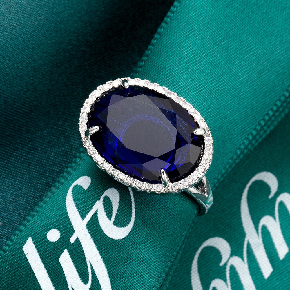 plus récent à la grand bleu Royal pierre ovale mariage anneaux ouverts pour les femmes mariage fiançailles bijoux accessoires