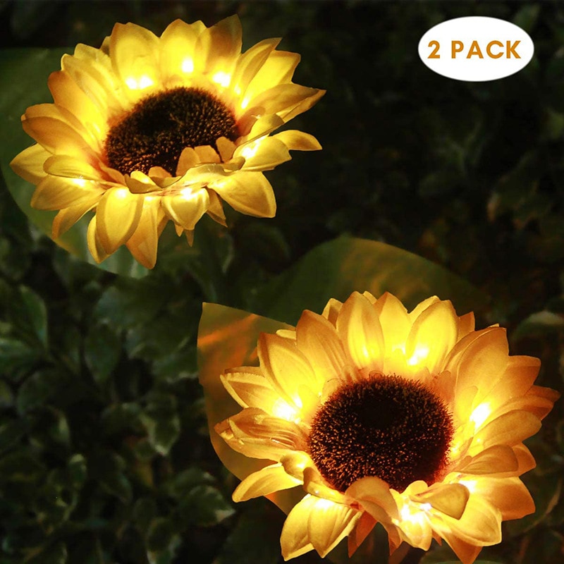 2 pces diodo emissor de luz solar alimentado à prova dsunflower água girassol solar jardim estaca luzes para jardim ao ar livre pátio jardim quintal decoração