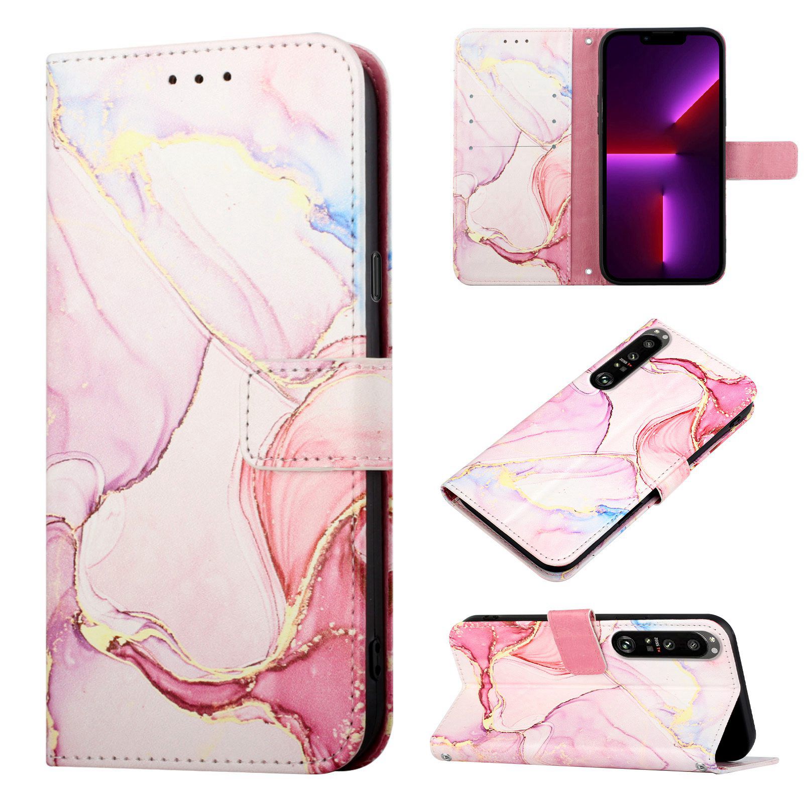 Wallet Leather Case Voor Sony Xperia 5 Iii Flip Case Kaarthouder Holster Marmer Cover Case Voor Sony Xperia 1 iii 10 Iii Case