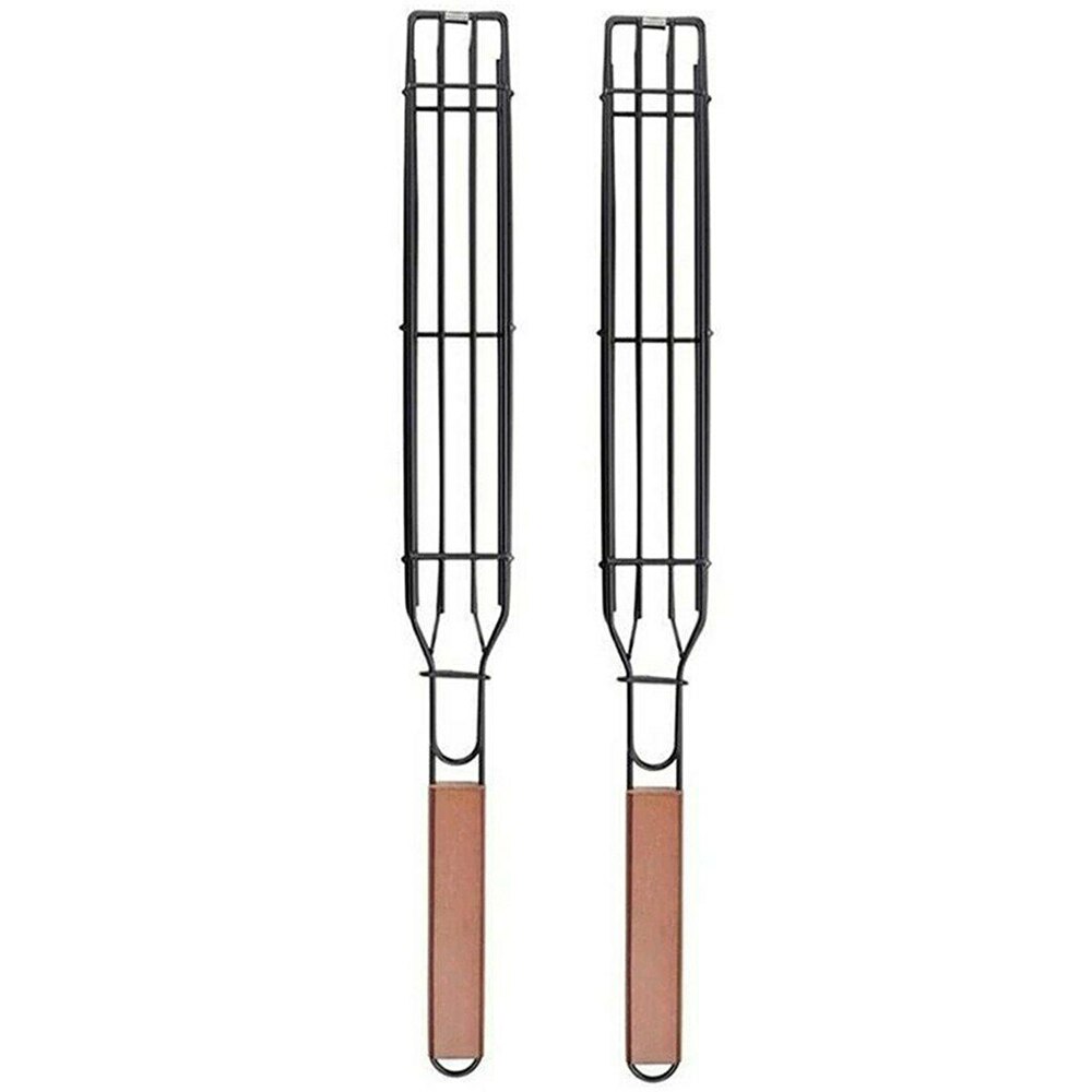 BBQ Grill Mesh Stainless Steel Barbecue Grilling Basket Portable Fish Grilling Mesh Barbecue Basket BBQ Tool Kitchen Accessories: 2 PCS