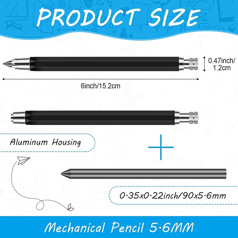 3 Stuks 5.6 Mm Automatische Mechanische Potlood Met Lood Vulling, Mechanische Opstellen Potlood Set Voor Crafting Art Schetsen
