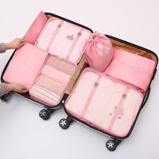 7 teile/satz Koffer Organizer tragbar Lager Tasche Reise Zubehör Bausatz Wäsche Beutel Verpackung einstellen Reisetasche Für Kleidung Unterwäsche: Rosa