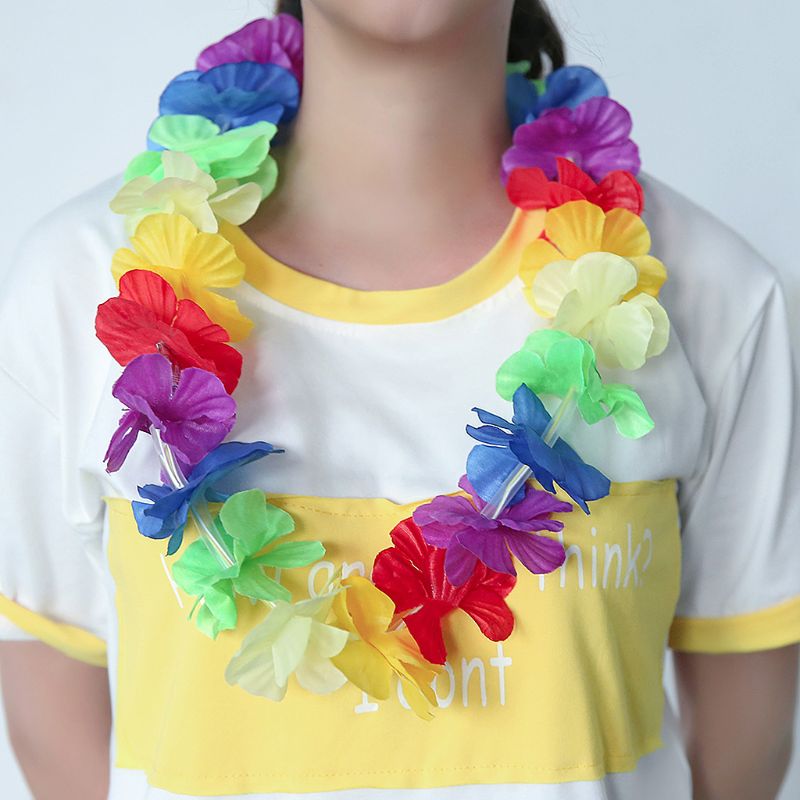 LED Lights Hawaii Flower Garland Necklace Hula Wreath Birthday Pool Party Supply Q6PD
