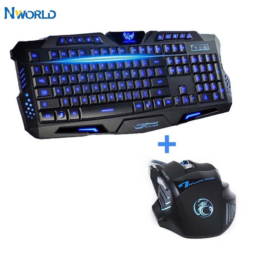 Tri-color USB Wired LED Backlit Laptop Computer Gamer Keyboard Mouse Combo Optical 7 Buttons 5500 DPI Mice