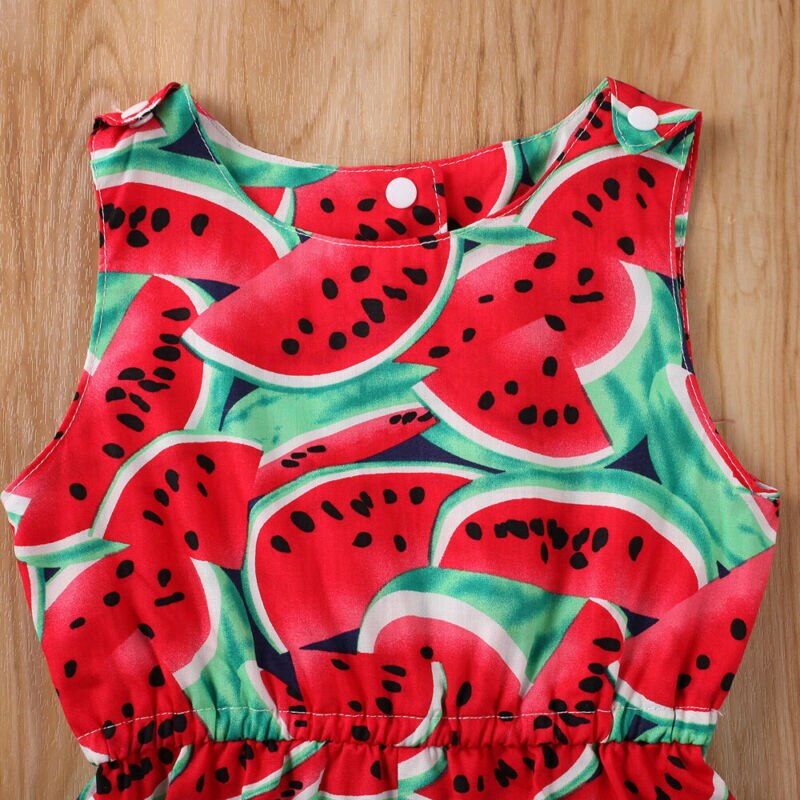 Nyfødt baby pige rompers pandebånd frugt citron vandmelon sommertøj ærmeløs jumpsuit playsuit outfits kostume