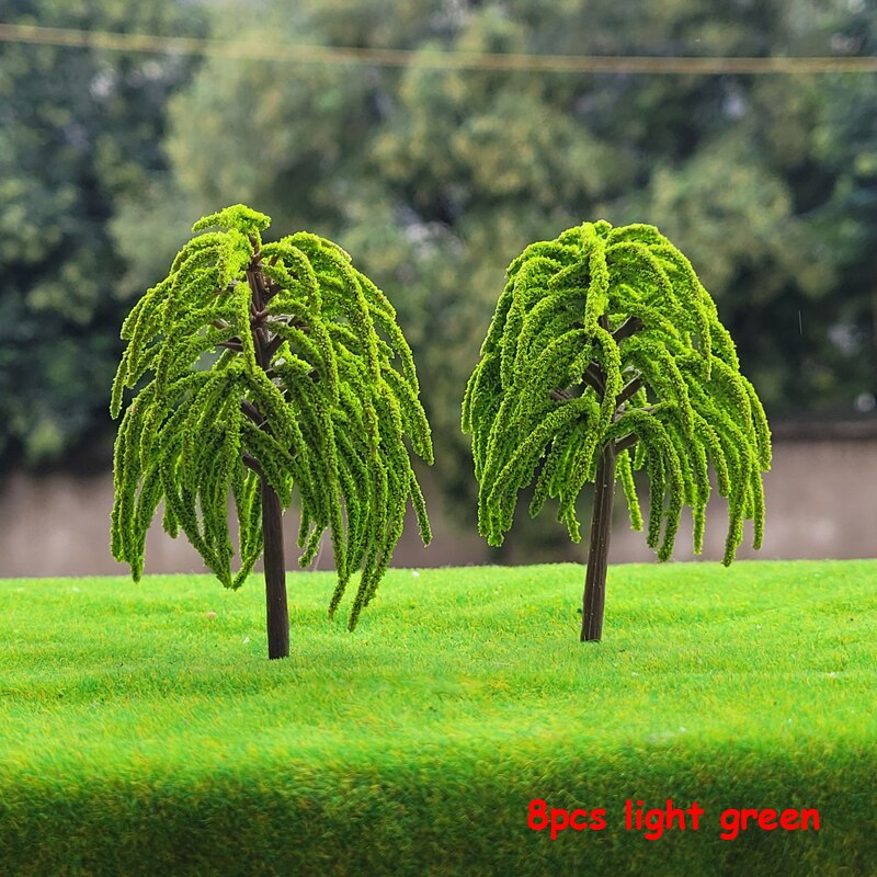 8pcs Willow Tree Model Miniature Simulation 10cm Green Tree Model Sand Table Material City Street Highway Railway Model Layout: light green
