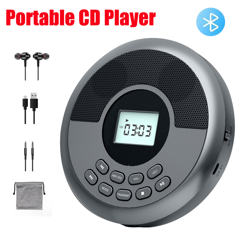 Bluetooth-CD-Player, tragbar, wiederaufladbar, Discman mit Lautsprechern und Kopfhörern, Walkman MP3-Player mit USB-Bluetooth-Übertragung