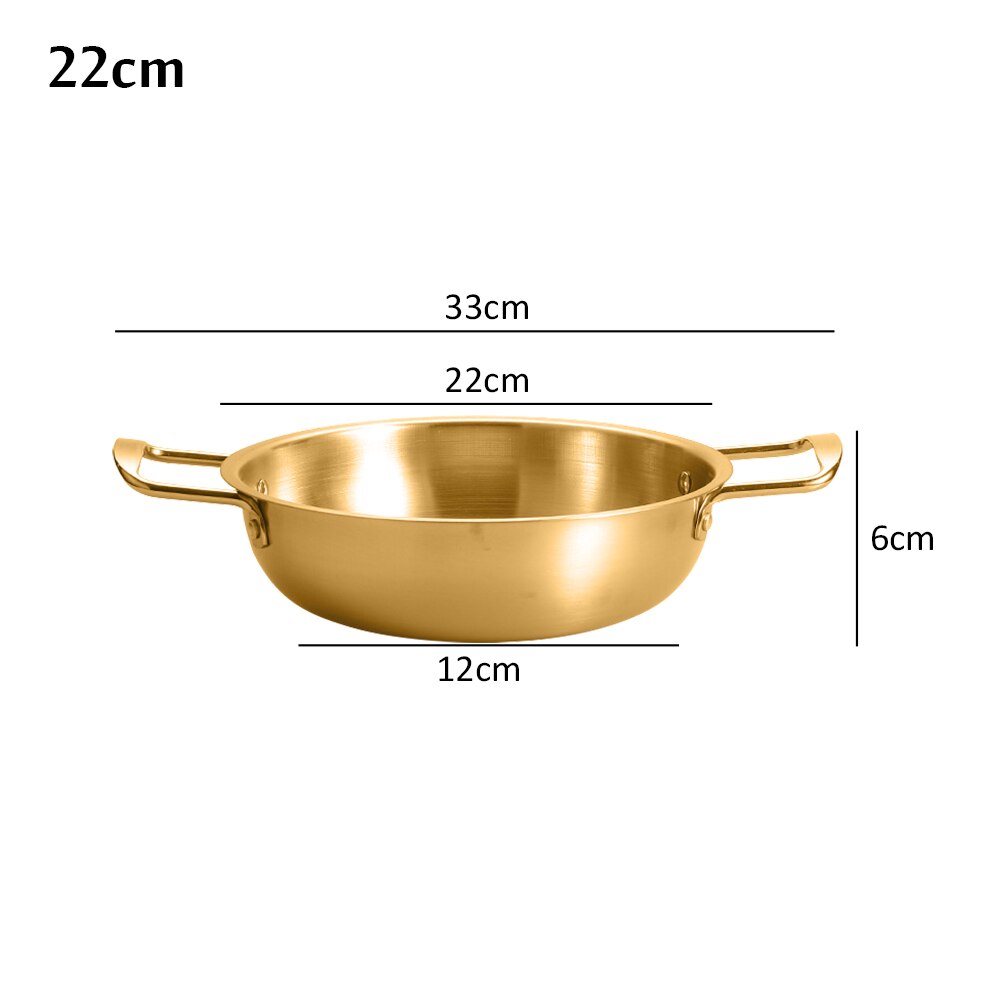 Stainless Steel Potted Dishes Thickened Seafood Grill Pan Double Ear Golden Ramen Soup Pot Instant Noodle Pot Mini Pot: gold-22cm