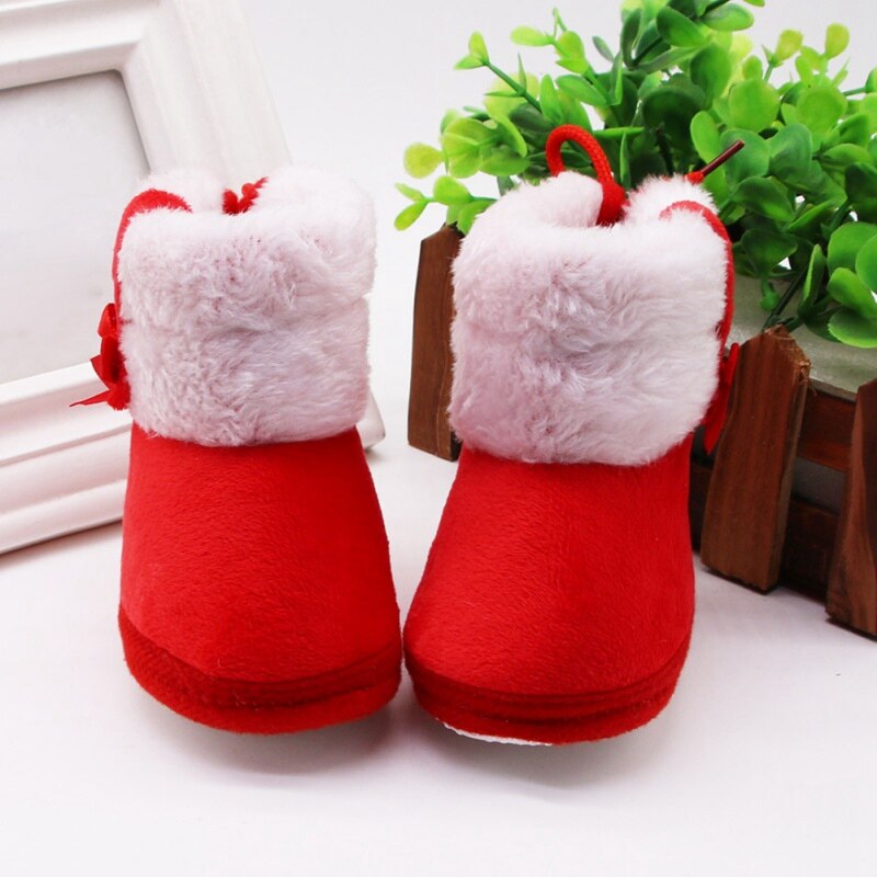 Inverno botas de neve do bebê laço volta meados do tubo botas de caminhada do bebê anti-deslizamento da criança sapatos: Vermelho / 13-18 meses