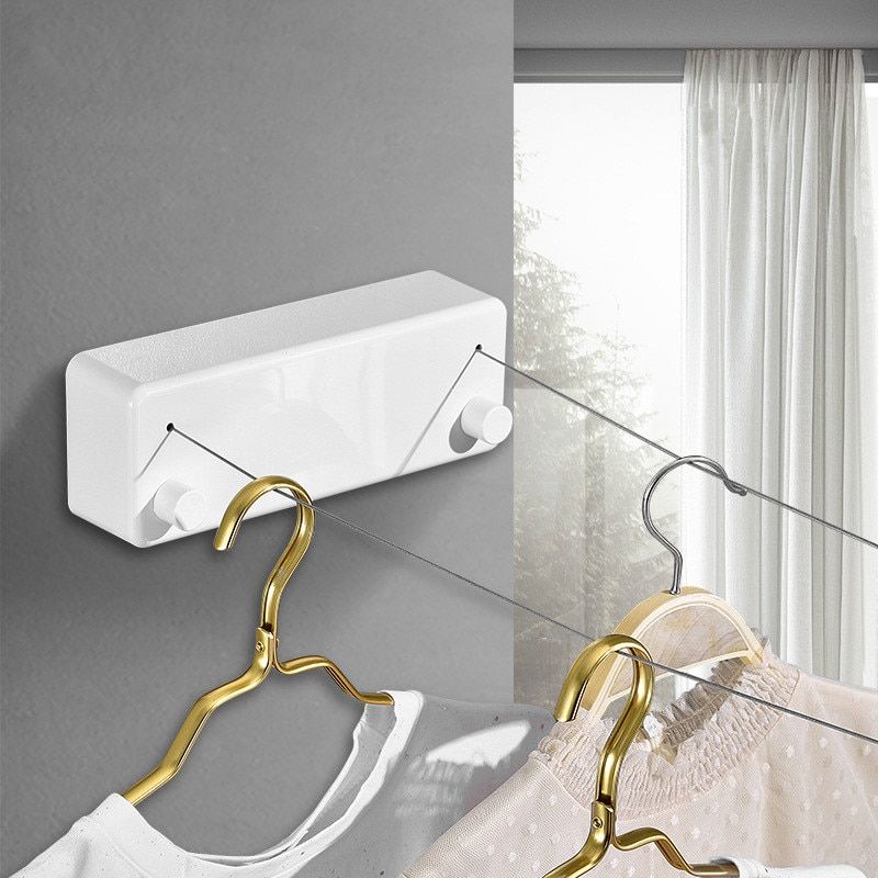 Double rangée corde à linge mural rétractable sèche-linge en acier corde mur cintre sèche-linge intérieur ligne de vêtements WY41002