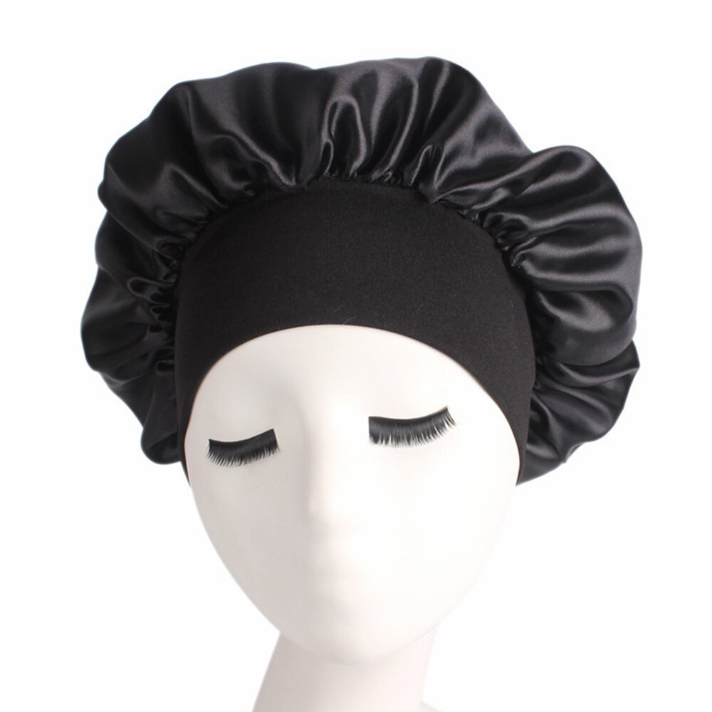 Dames satijnen effen slaapmuts nachtmuts haarverzorgingsmuts slaapmuts voor dames heren unisex muts bonnet de nuit nieuw: Zwart