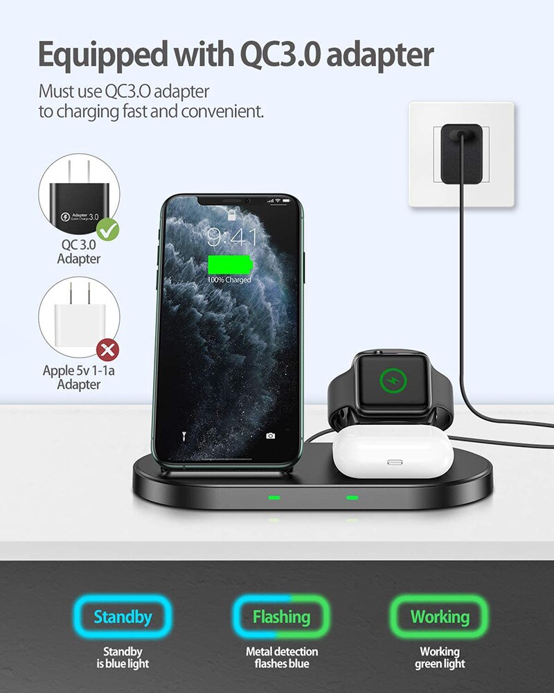 3 In 1 Draadloze Oplader Stand 15W Snel Opladen Dock Compatibel Voor Iphone Samsung Huawei Xiaomi Slimme Iwatch Airpod oortelefoon