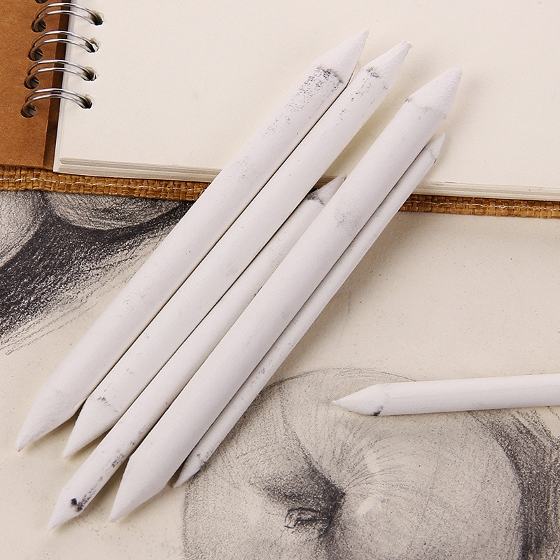 6pc Art blanc dessin stylo tache souche bâton pour riz papier dessin charbon de bois croquis peinture stylo papier rouleau crayon Tortillon