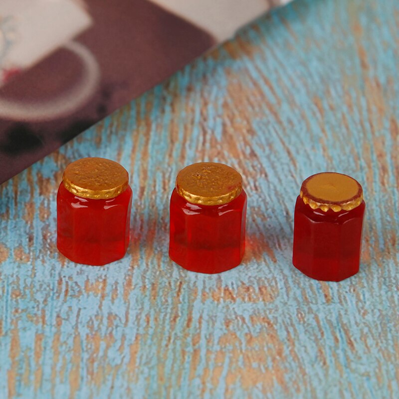 3 stk 3d harpiks simulering marmelade krukker flaske udsmykning til 1/12 dukkehus køkken restaurant indretning diy håndværk legetøj: Rød