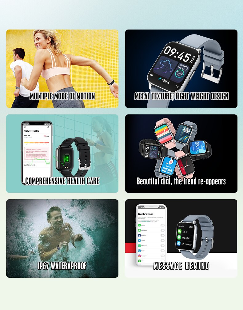Lenvon P36 Smartwatch - 1.69" Screen, Heart Rate, Blood Pressure, Sleep Monitor, IP68 Waterproof