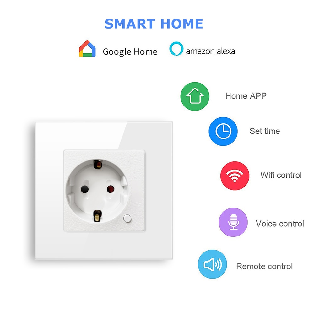 Avatto tuya eu wifi smart vegguttak med luksuriøst glasspanel, smart liv app smart vegguttak arbeid til google hjem, alexa