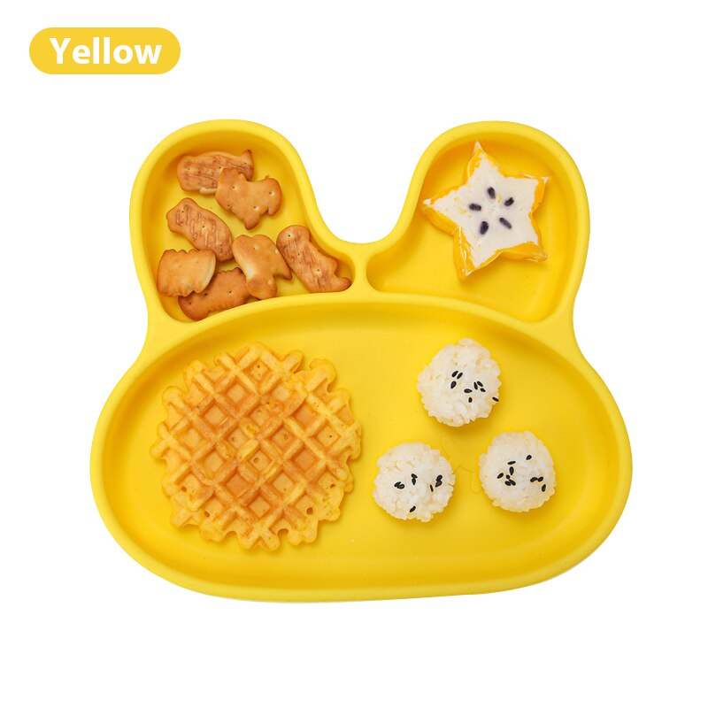 Schattige Konijn Baby Siliconen Eetkamer Plaat Bpa Gratis Platen Voor Babyvoeding Gerechten Food Grade Siliconen Kids Platen: yellow