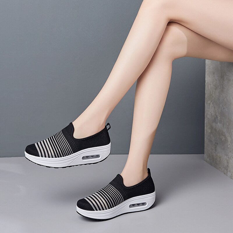 Women Toning Shoes Slip on Ladies Flat Platform Wedge Slimming Fitness Shoes Outdoor Women Swing Shoes Height Increasing