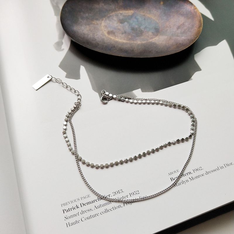 Silvology 925 Sterling Zilveren Platte Kraal Ketting Double Layer Enkelbanden Zilveren Elegante Minimalistische Strand Vrouwelijke Enkelbanden Voet Sieraden