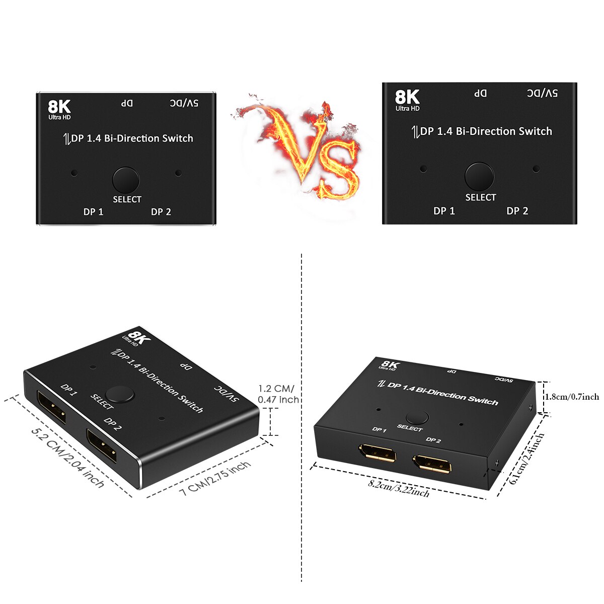 Upmely 144Hz 1.4 Bi-direction Splitter Switcher Displayport 2X1 1X2 8K@30Hz,4K@120Hz Dual Mode Switch at Will Support 8K@30Hz