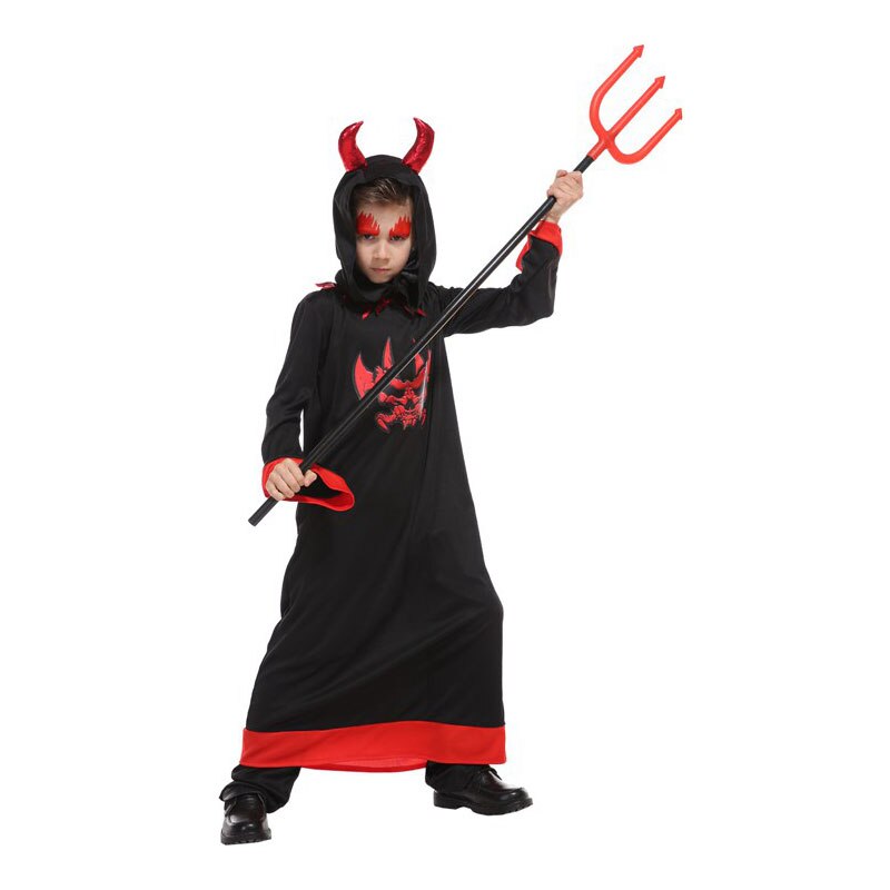 Disfraz de demonio diablo con capucha para niños, traje de de Mardi Gras para Halloween, Carnaval y Cosplay, color negro
