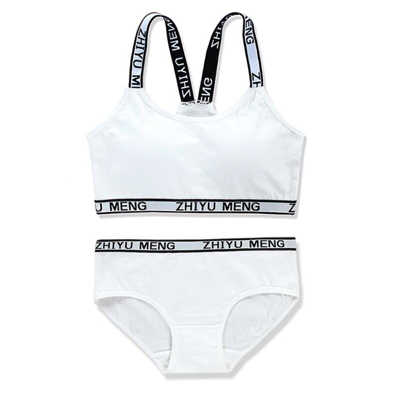 Teen Girls Underwear Soft Padded Cotton Letter Print Bra Set for Young Girls for Yoga Sports Running Free Size