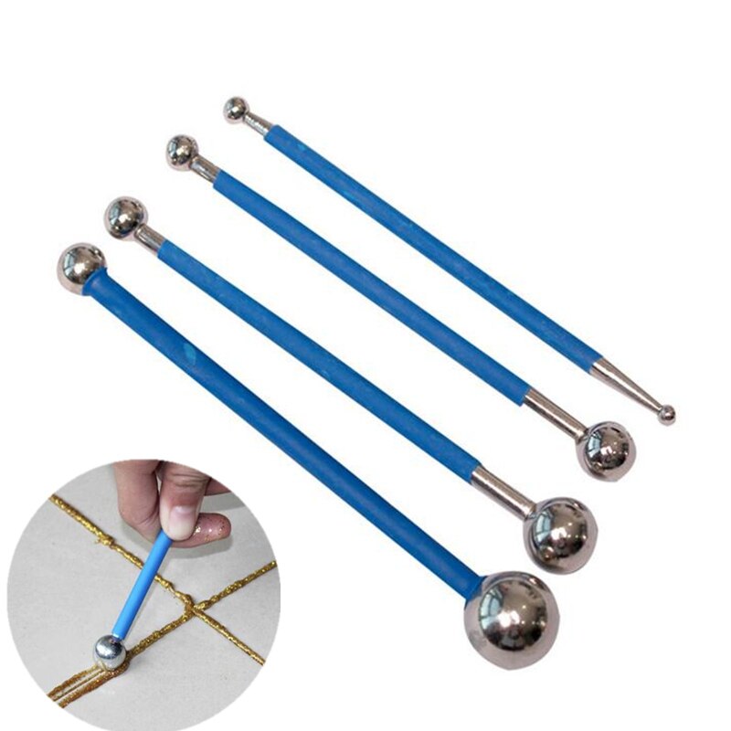 4pcs Double Steel Pressed Ball Tile Grout Repairing Stick Ceramic Floor Grout Glue Gap Scraping Construction Tools